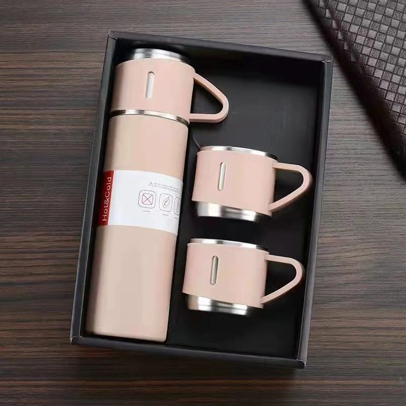 500ml Stainless Steel Vacuum Flask Set Powder Coated Business Gift Box 3pcs Set Of Thermal Flasks With Two Cups