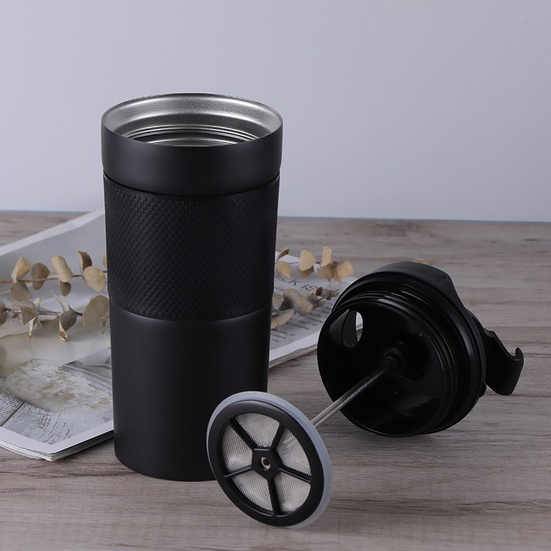 French Press Coffee Tumblers Travel Mug with Coffee Press Plunger.12oz Double Wall Insulated Coffee Mug for Travel, Car, Office