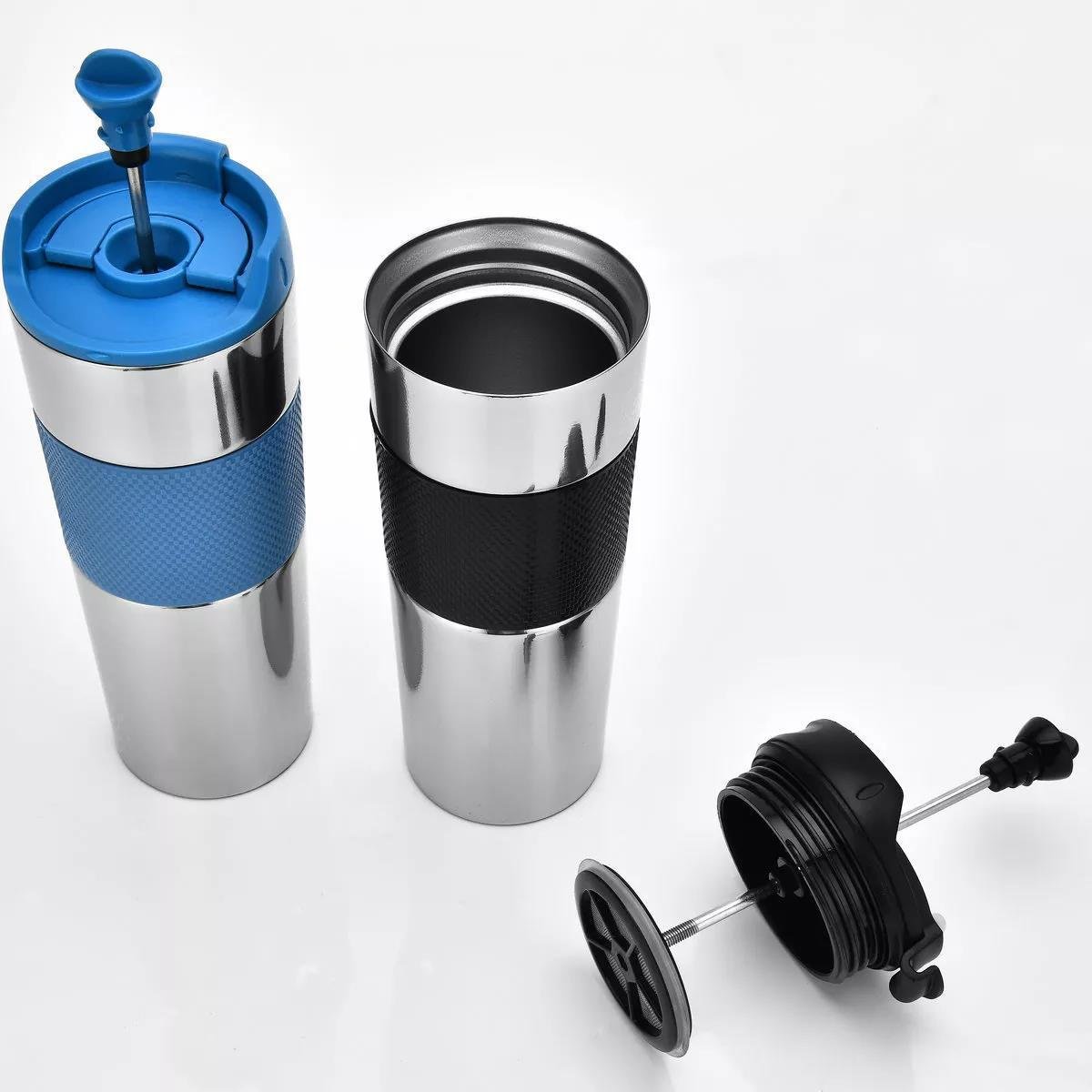 French Press Coffee Tumblers Travel Mug with Coffee Press Plunger.12oz Double Wall Insulated Coffee Mug for Travel, Car, Office