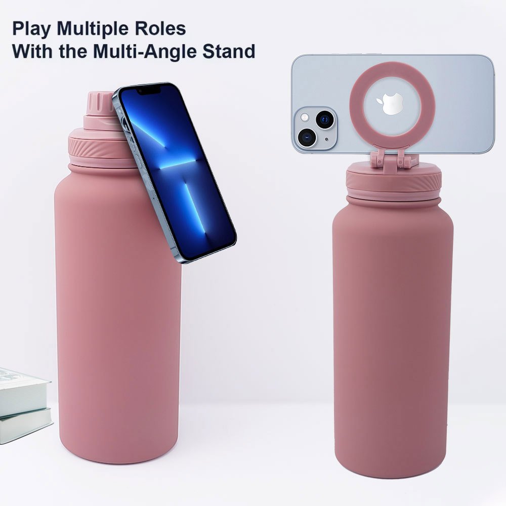 New Arrivals 32oz Double Wall 304 Stainless Steel thermos vacuum flask with Magnetic Phone Holder Lid