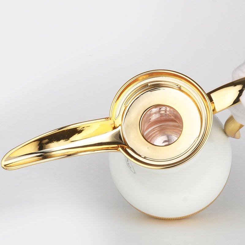 NEW ARRIVAL ARABIC WHITE GOLDEN COLOR 700ml LONG MOUTH PINK GLASS VACUUM FLASK JUG DALLAH