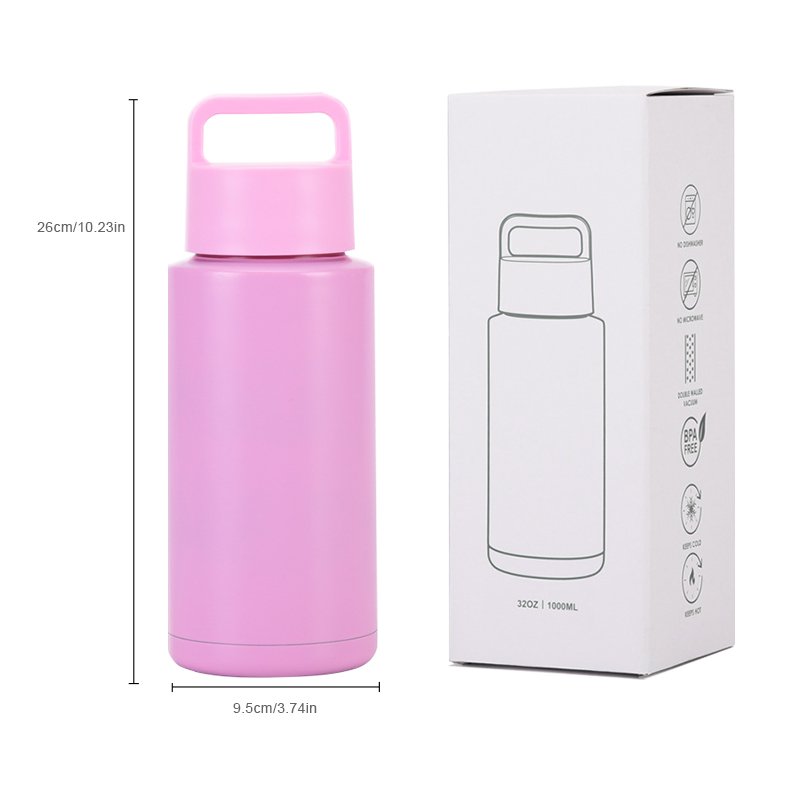 New Large Capacity 1L Portable Wide Mouth Stainless Steel Sports Vacuum Flask Water Bottle Insulated Water Bottle With Handle
