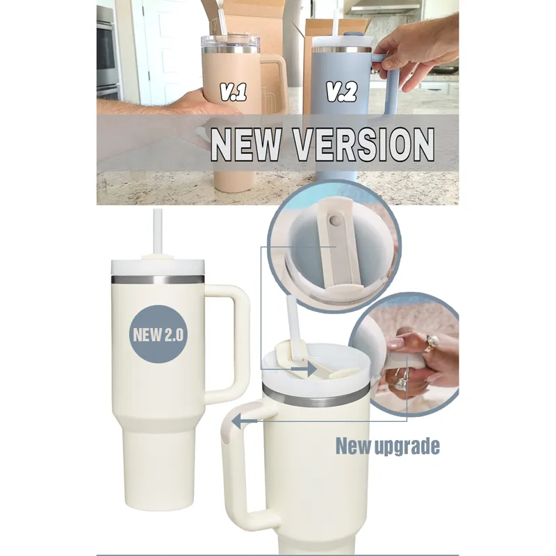 H2.0 40oz Tumbler with Handle Stainless Steel Vacuum Insulated Beer Car Tumbler Mug With Handle