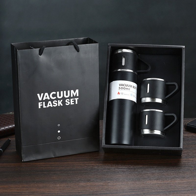 Wholesale Stainless Steel Water Bottles Vacuum Flask Set Hot Thermos Flask Vaccum Flask With 3 Steel Cups And Press Button