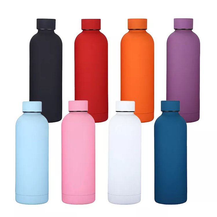 BPA free double wall matte rubber stainless steel vacuum insulated thermos water bottle