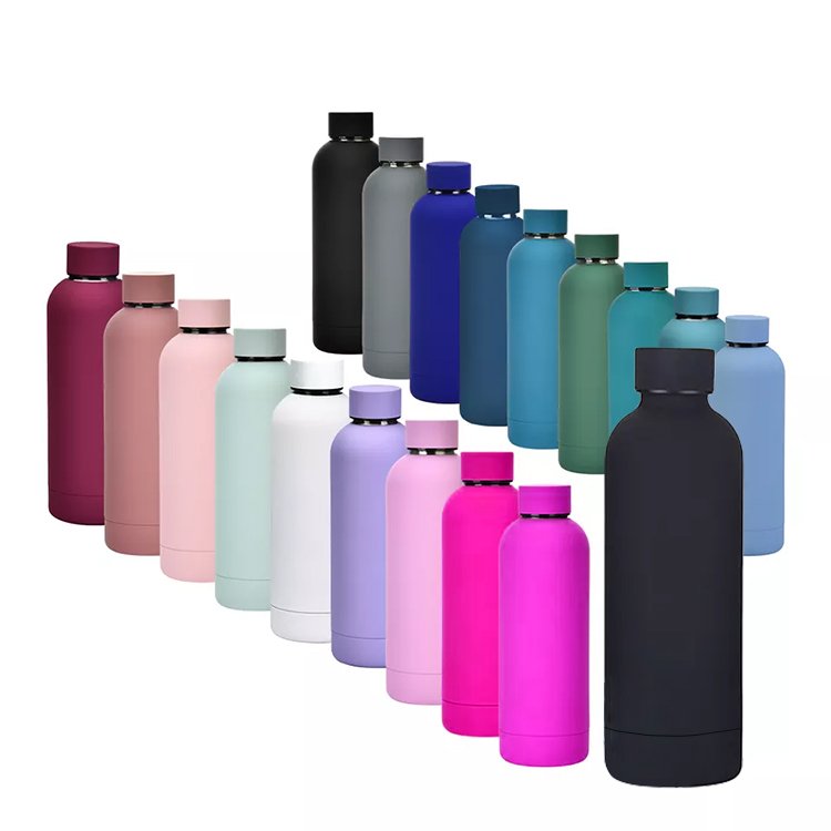 BPA free double wall matte rubber stainless steel vacuum insulated thermos water bottle