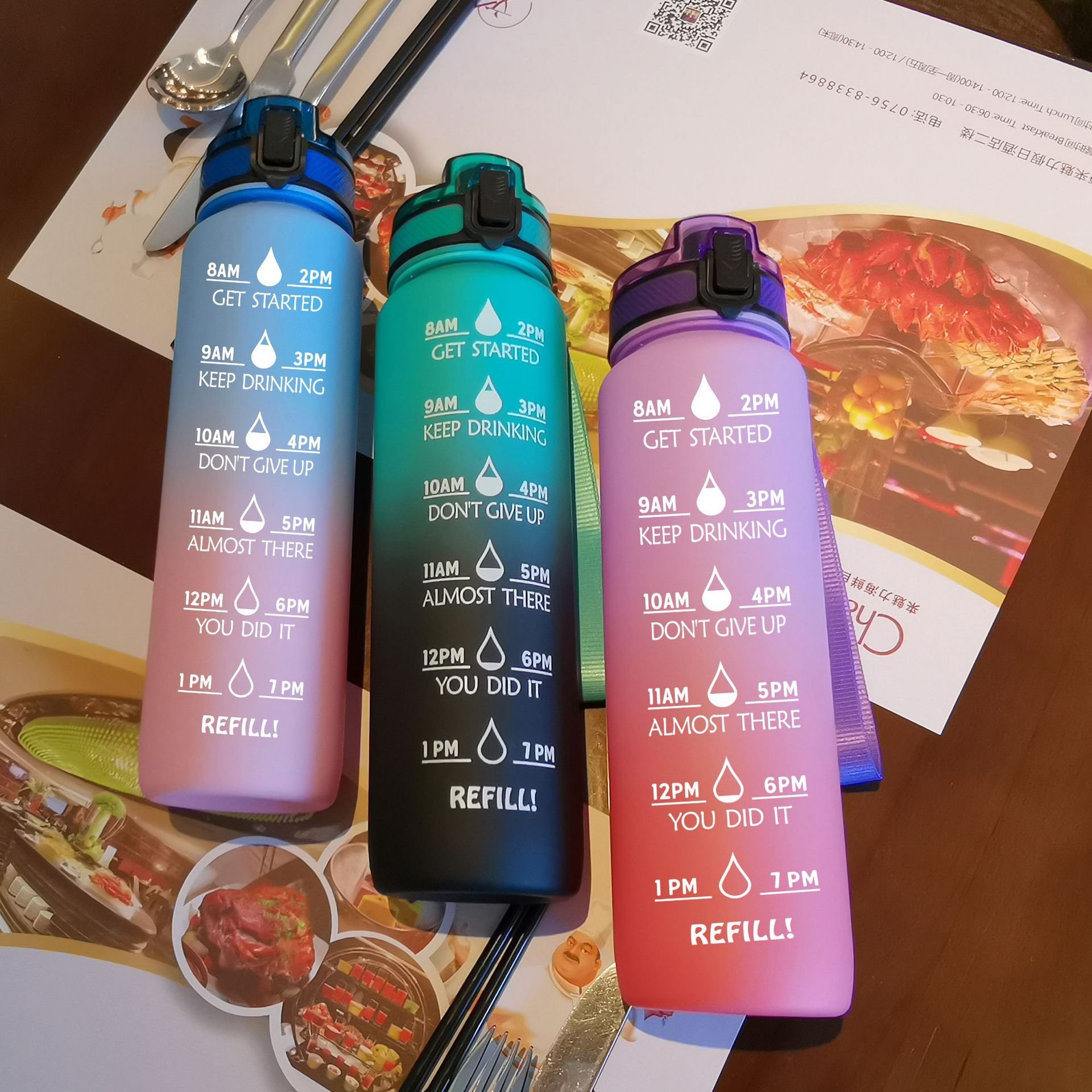 Amz Hot Selling 2023 Plastic Custom LOGO Leak Proof Water Bottle BPA Free 1l Sport Motivational Water Bottle