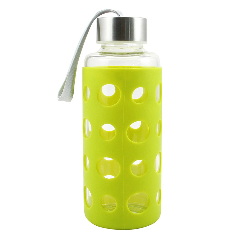 Customized 550ml Portable High Borosilicate Glass Water Bottle With Hollow Out Silicone Sleeve
