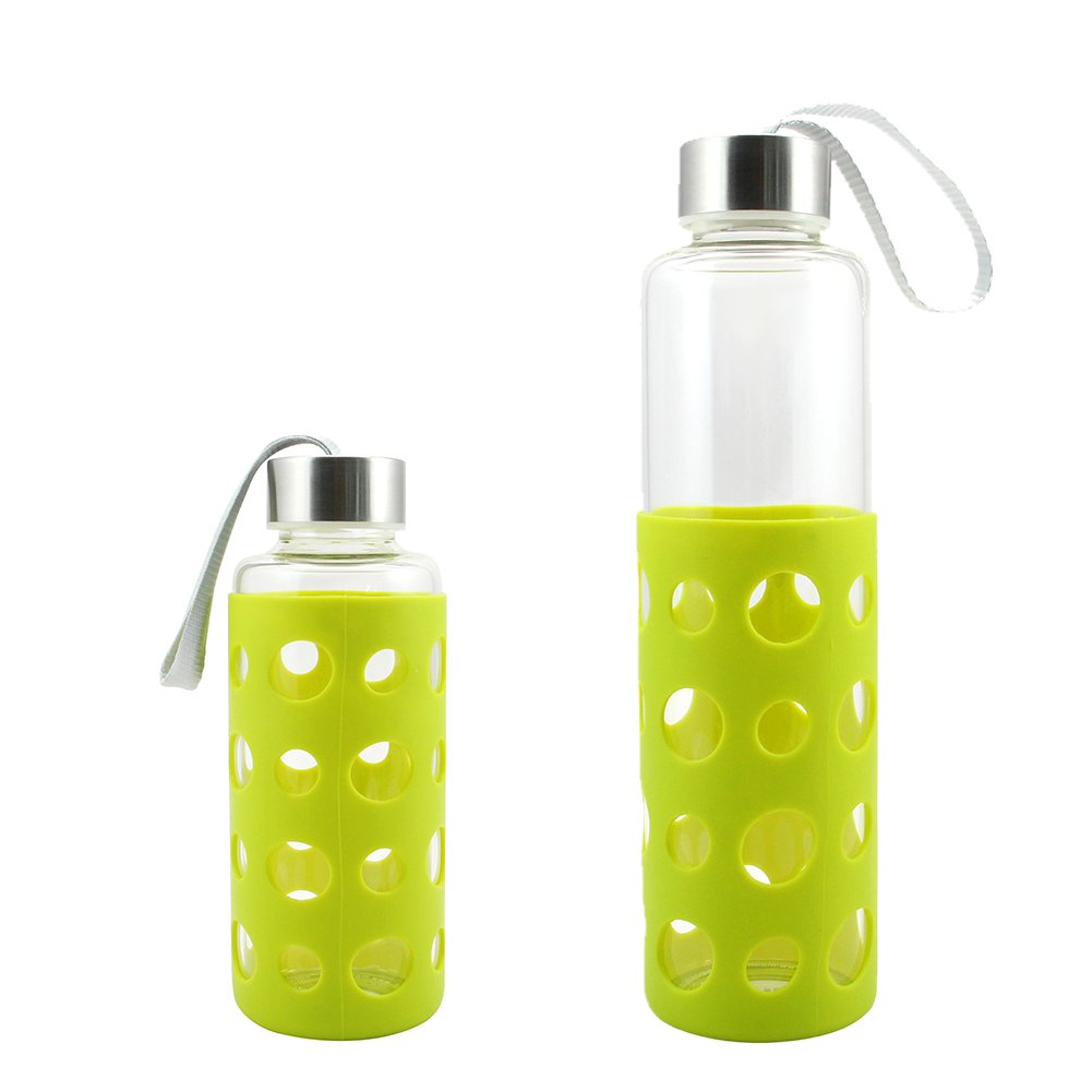 Customized 550ml Portable High Borosilicate Glass Water Bottle With Hollow Out Silicone Sleeve
