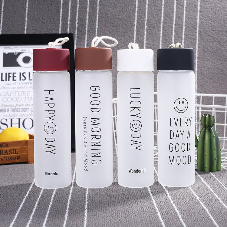 Portable Frosted Drinking Glass Water Bottle Drink Bottle Drink Water Contracted Smile Water Bottle for Kids