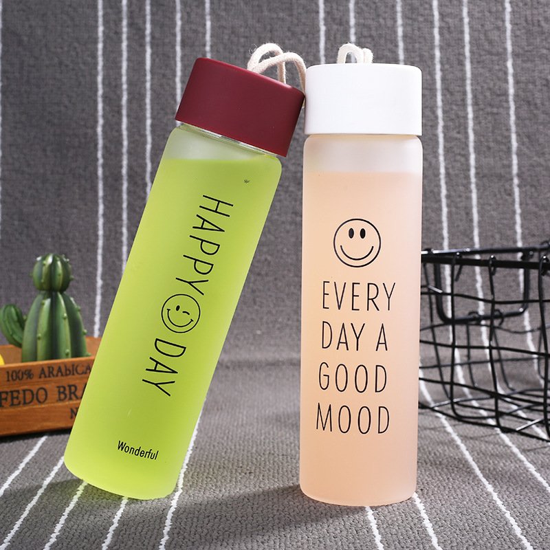 Portable Frosted Drinking Glass Water Bottle Drink Bottle Drink Water Contracted Smile Water Bottle for Kids