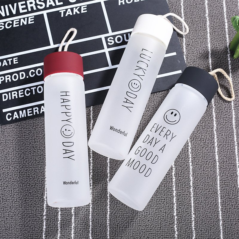 Portable Frosted Drinking Glass Water Bottle Drink Bottle Drink Water Contracted Smile Water Bottle for Kids