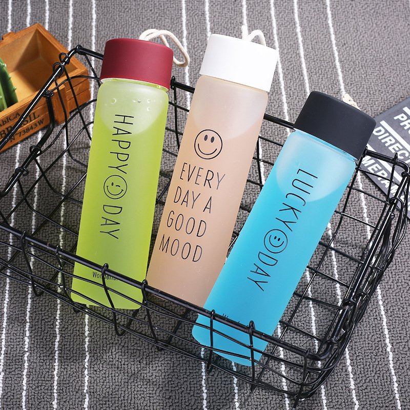 Portable Frosted Drinking Glass Water Bottle Drink Bottle Drink Water Contracted Smile Water Bottle for Kids
