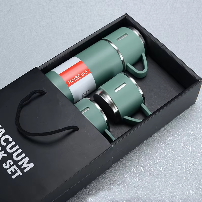 Hot sale Business Gift 500ml 304 Stainless Steel Thermos Coffee Tumbler Water Bottle Cup Vacuum Flask Set with 2 Cups