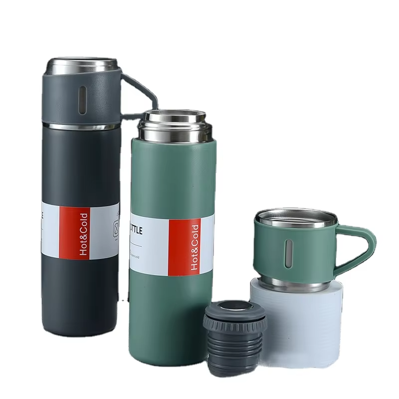 Hot sale Business Gift 500ml 304 Stainless Steel Thermos Coffee Tumbler Water Bottle Cup Vacuum Flask Set with 2 Cups