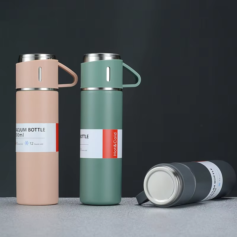 Hot sale Business Gift 500ml 304 Stainless Steel Thermos Coffee Tumbler Water Bottle Cup Vacuum Flask Set with 2 Cups