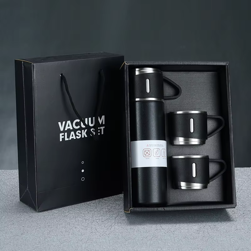 Hot sale Business Gift 500ml 304 Stainless Steel Thermos Coffee Tumbler Water Bottle Cup Vacuum Flask Set with 2 Cups
