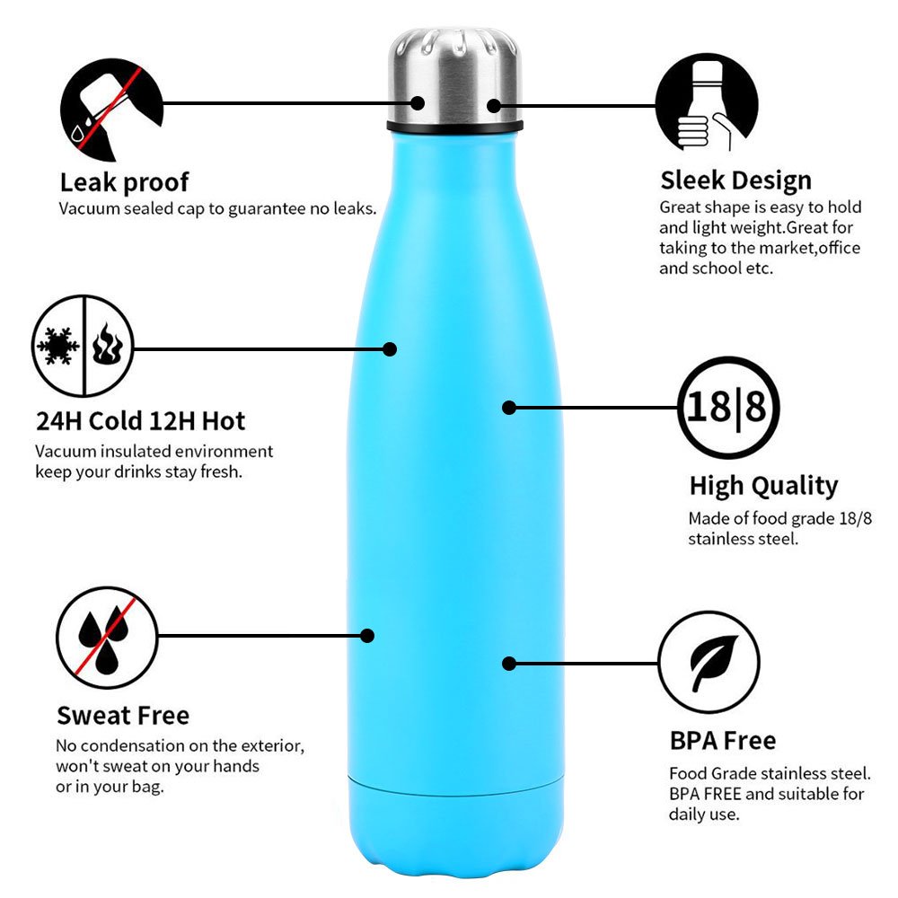 Customize high quality 500 ml vacuum stainless steel water bottles thermos flasks