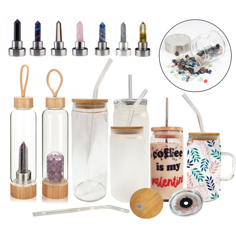 Elixir Natural Gemstone Water Bottle with Crystals Inside Gemstone crystal Points holy Borosilicate Glass Water Bottle