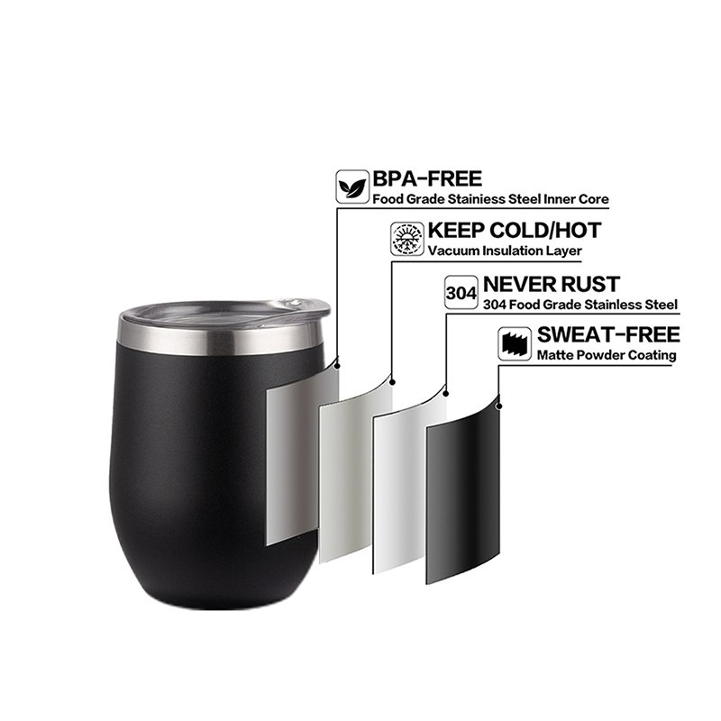 Custom Logo 12oz Egg Shape 304 Stainless Steel Insulated Powder Coated Thermal Cup Coffee Mug Wine Tumbler with Lid