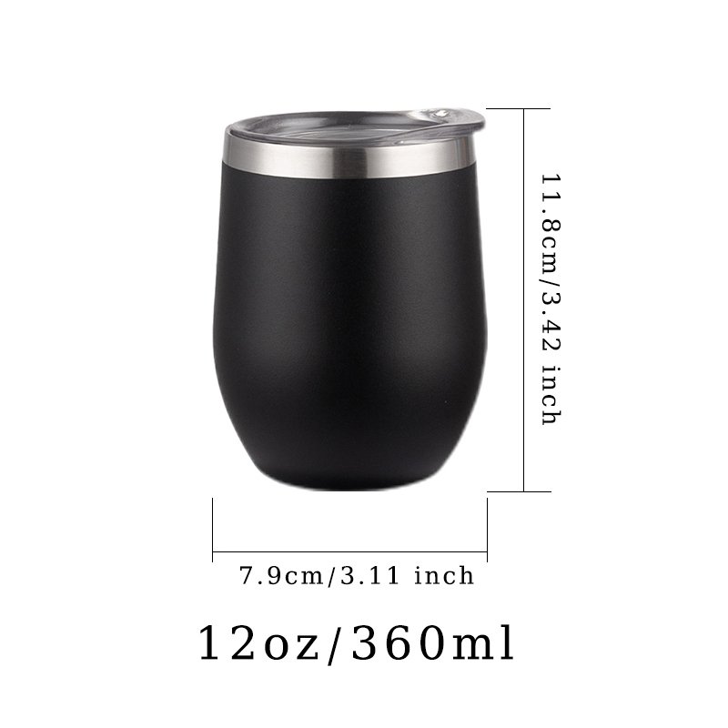 Custom Logo 12oz Egg Shape 304 Stainless Steel Insulated Powder Coated Thermal Cup Coffee Mug Wine Tumbler with Lid