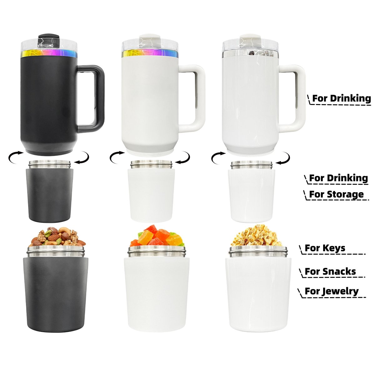 USA warehouse 40oz H2.0 tumbler water bottle with screw off hidden base snack secret stash storage compartment