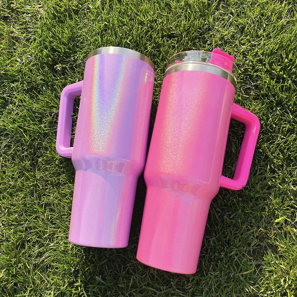 40oz Sparkle iridescent stainless steel shimmer tumbler large capacity tumbler sublimation blanks travel mug with lid