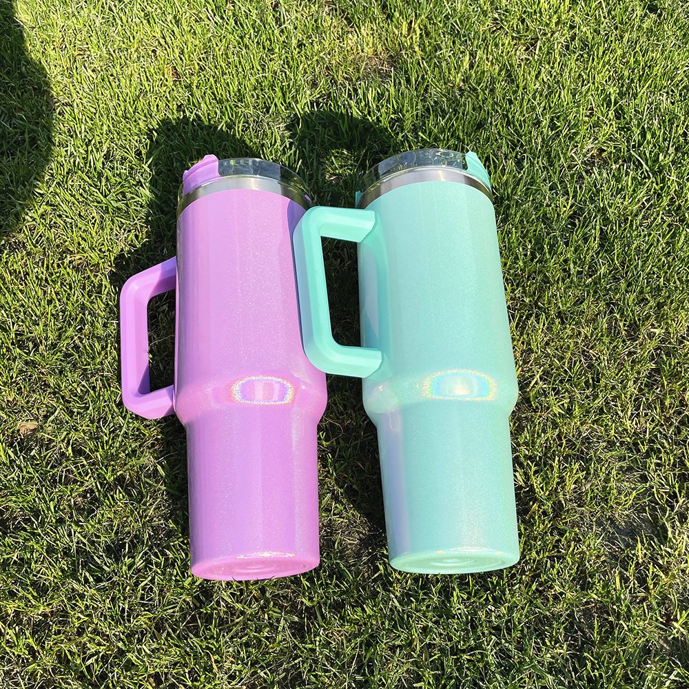40oz Sparkle iridescent stainless steel shimmer tumbler large capacity tumbler sublimation blanks travel mug with lid