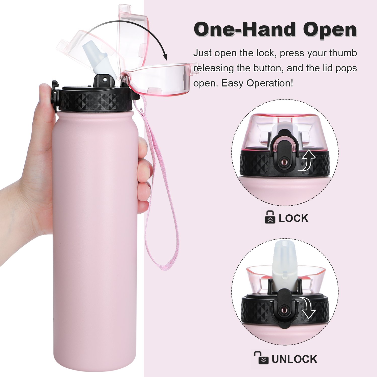 32oz Stainless Steel Double Wall Water Bottle Thermos Portable Vacuum Flask Tumbler For Sports With Custom Logo