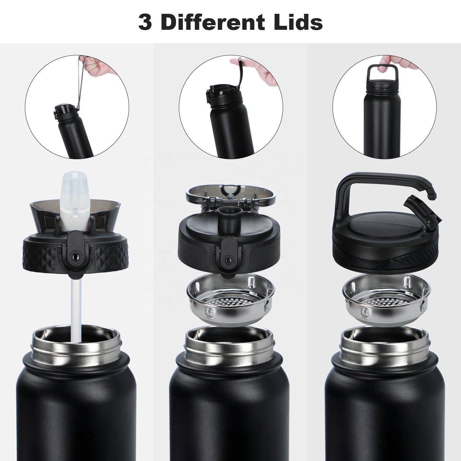 Hot Selling Stainless Steel Hot and Cool Water Bottle Insulated Flask In Bulk with New Wide Handle Straw Lid