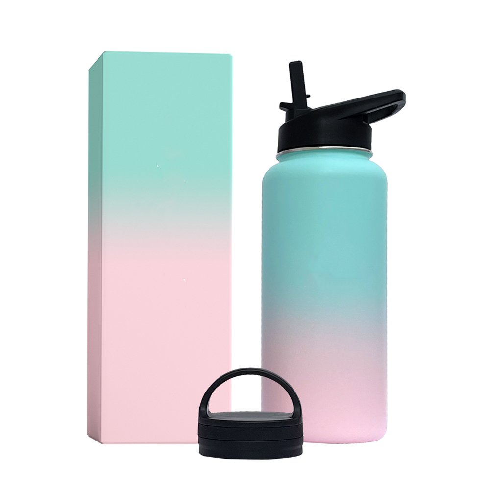 32oz Water Bottle Stainless Steel Tumbler Outdoor Vacuum Mug Double Wall Vacuum Flask With 3 Lids
