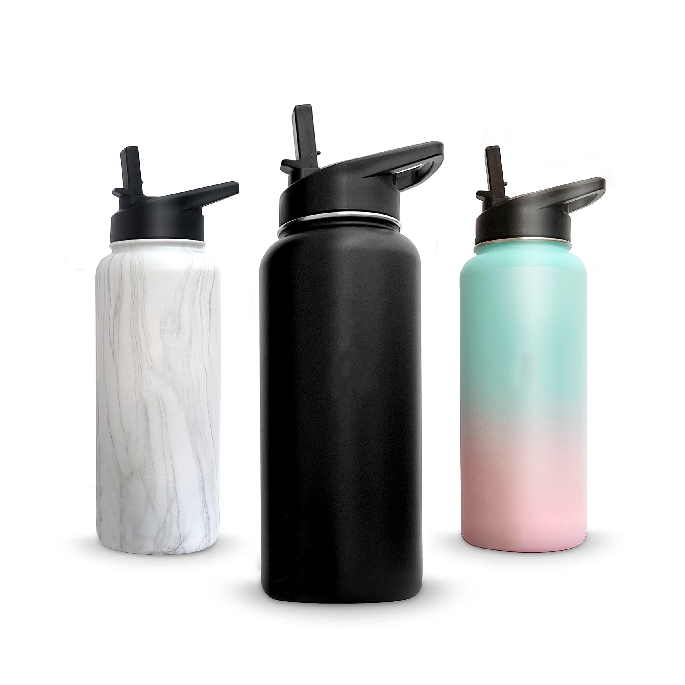 32oz Water Bottle Stainless Steel Tumbler Outdoor Vacuum Mug Double Wall Vacuum Flask With 3 Lids