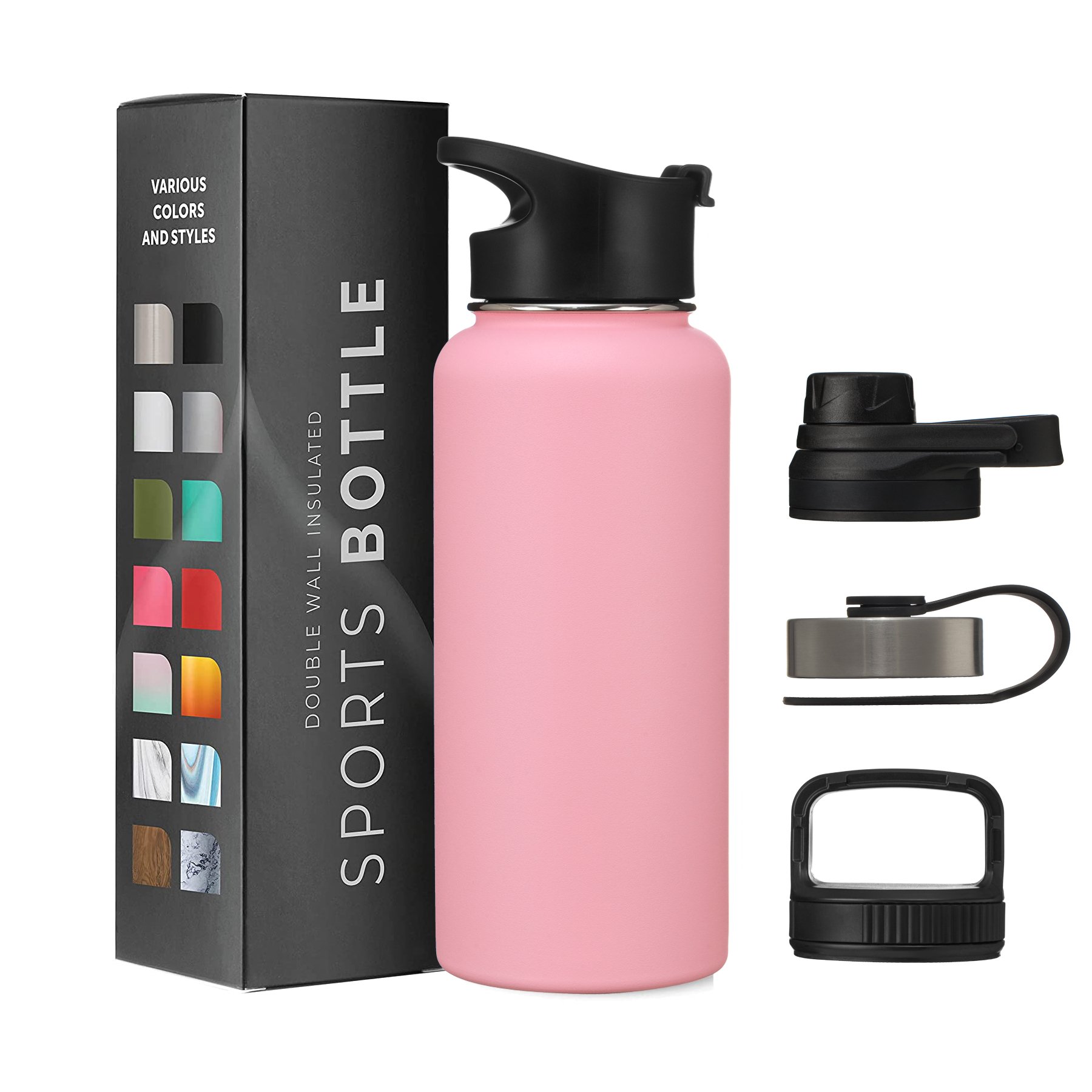 32oz Water Bottle Stainless Steel Tumbler Outdoor Vacuum Mug Double Wall Vacuum Flask With 3 Lids