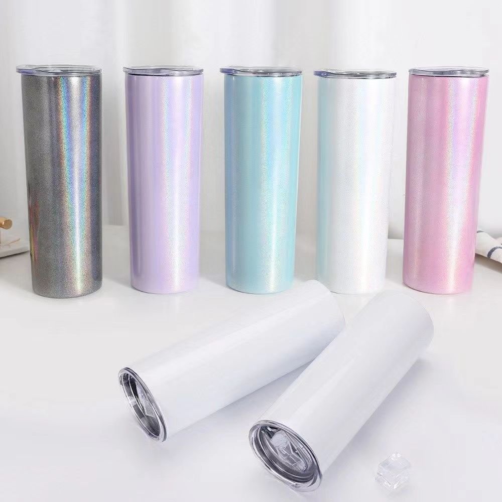Wholesale Water Bottle Mug Blanks Vacuum Glitter 20oz Stainless Steel Tumbler 20 oz Skinny Straight