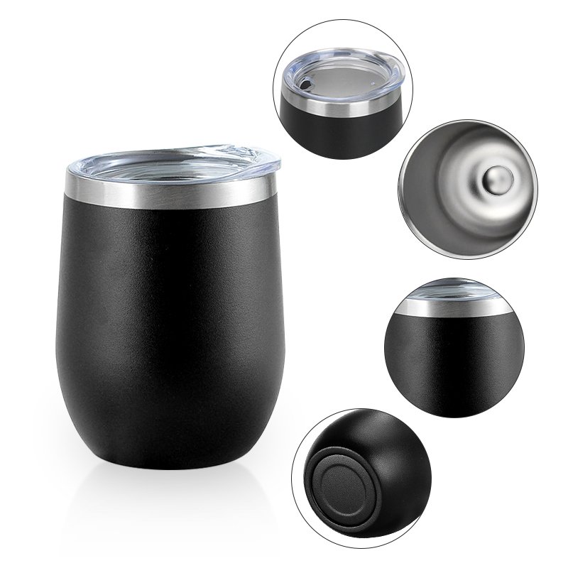 Custom Logo gift 12oz Stainless Steel Insulated Powder Coated Sublimation Egg Shape Thermal Cup Coffee Mug Wine Tumbler with Lid