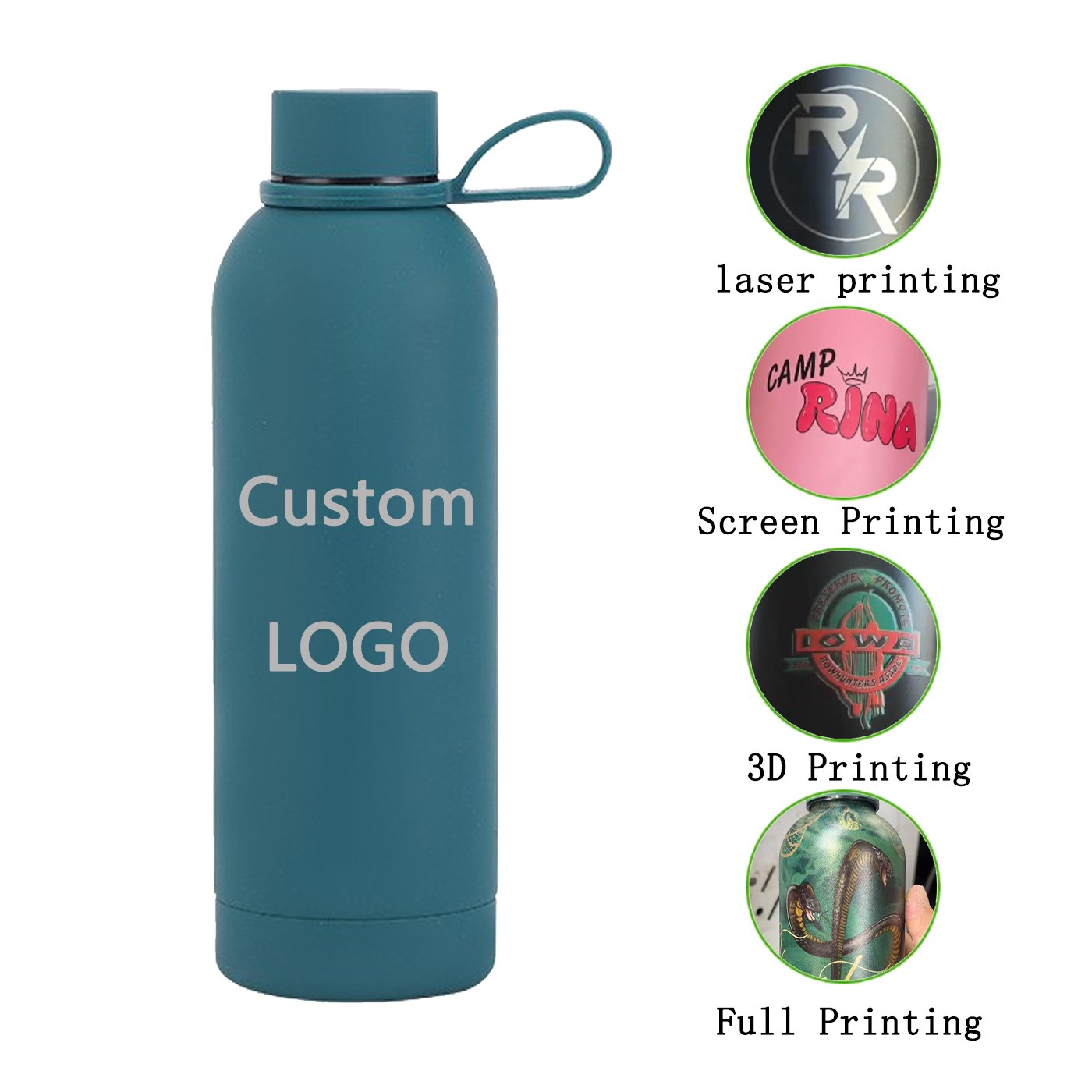 BPA-Free Food Grade 304 Stainless Steel Double Wall Vacuum Flask Thermos Small Mouth Gym Sports Water Bottle With Rubber Handle