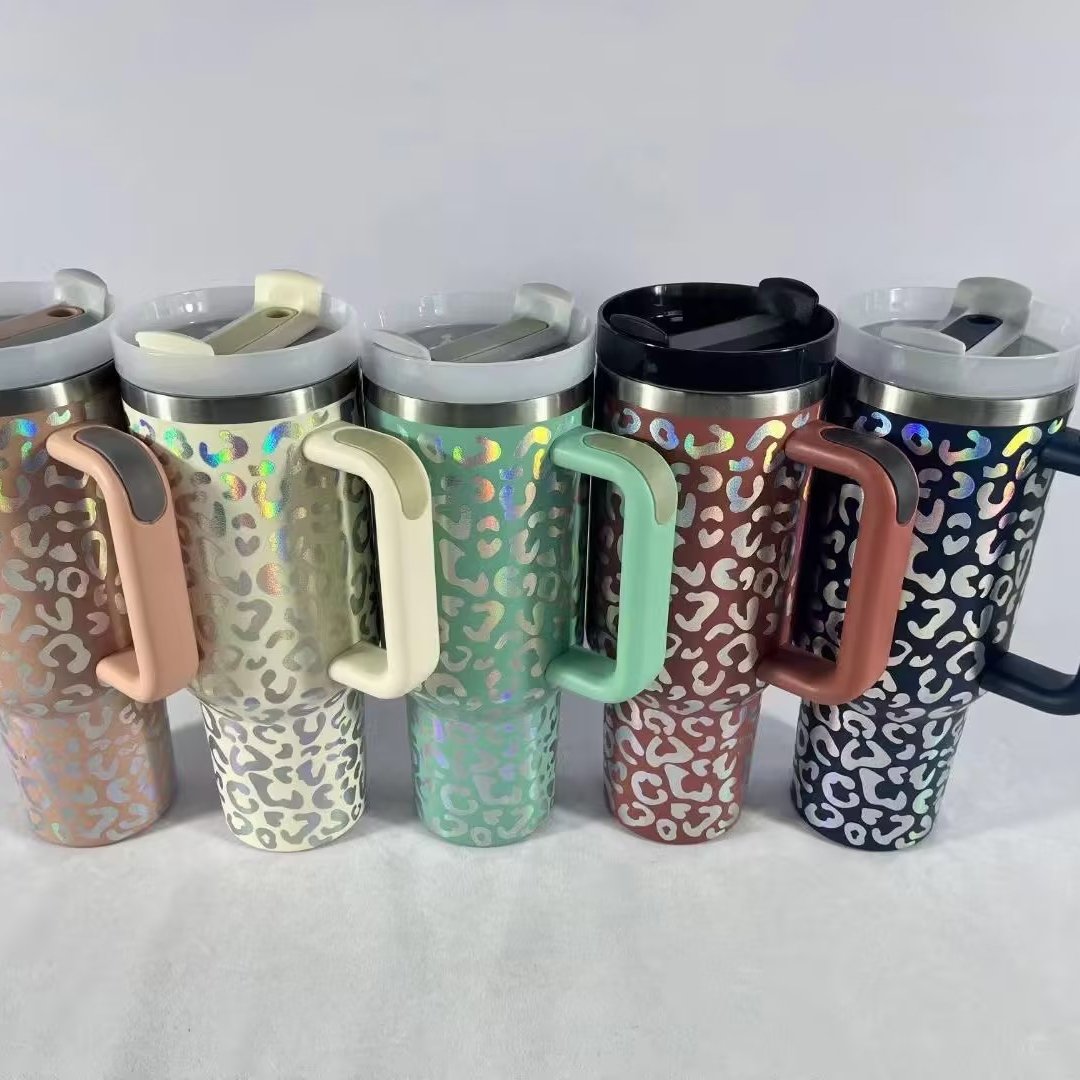 2023 New hot seller H2.0 leopard laser/print 40oz Adventure popular Tumbler With Handle & Straw Ss 18/8 Vacuum Travel Mug