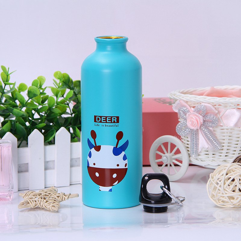 500ml Aluminum Sports Water Bottle Kids Cartoon Animals Pattern Thermo Bottle Elephant Lion Rabbit Stainless Steel Bottles