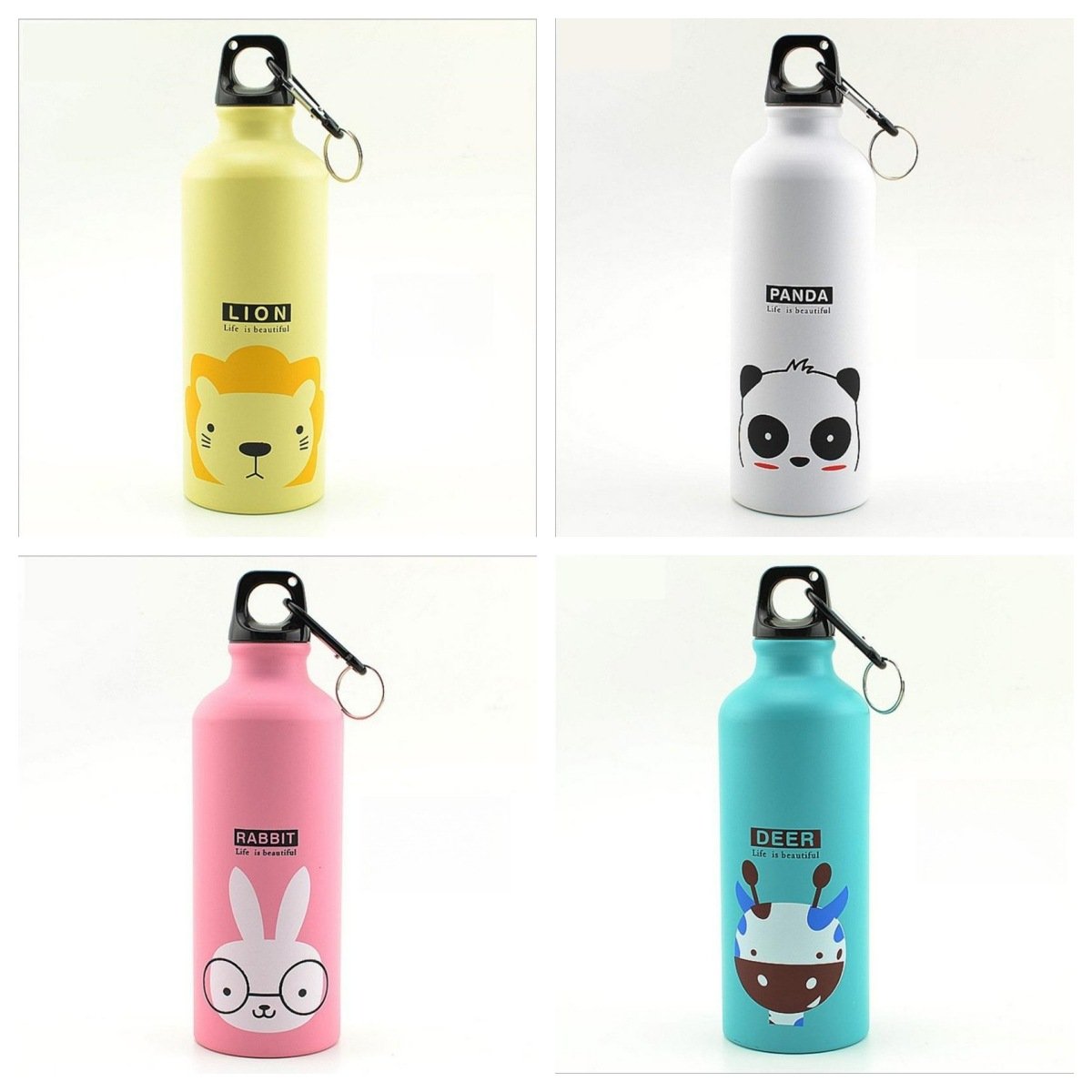 500ml Aluminum Sports Water Bottle Kids Cartoon Animals Pattern Thermo Bottle Elephant Lion Rabbit Stainless Steel Bottles