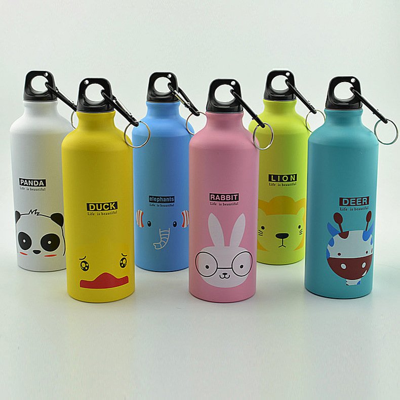 500ml Aluminum Sports Water Bottle Kids Cartoon Animals Pattern Thermo Bottle Elephant Lion Rabbit Stainless Steel Bottles