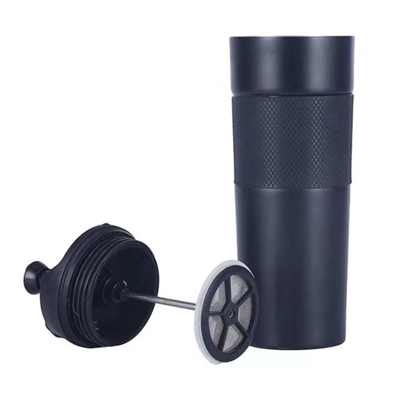 Travel Vacuum Insulated Coffee French Press Mug, Tumbler with Coffee Press Plunger. Hand Brew Coffee and Tea Maker Tumbler Cup