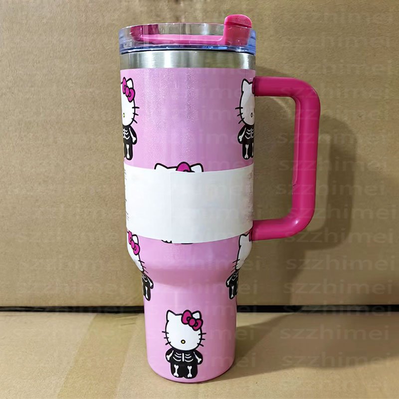 Custom Cartoon Kitty Stainless Steel 3d Uv Printed Halloween Spooky Pumpkin 40oz Cups Tumbler Mug With Handle And Straw Lid