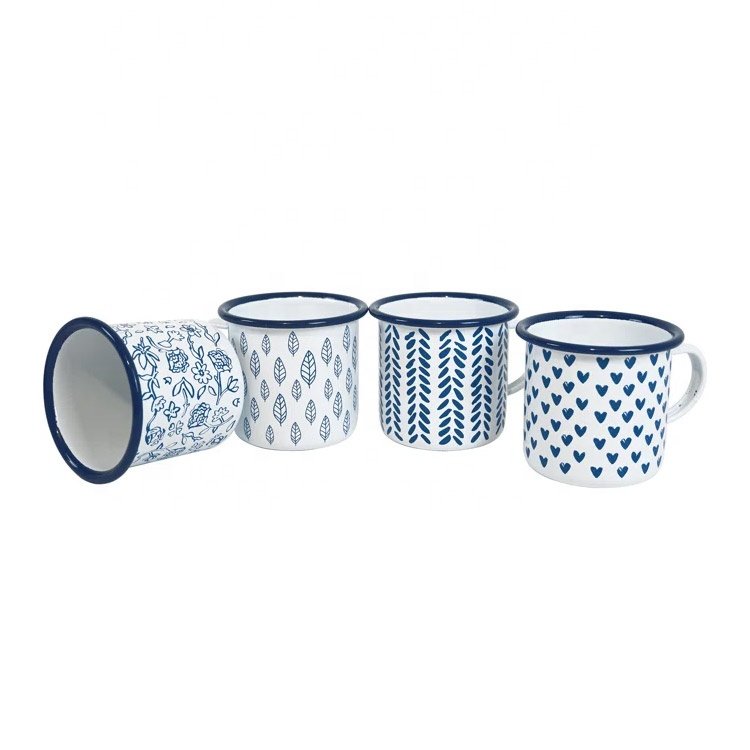 Portable Enamel Coffee Tea Camping Cup Round Mug Enamelware Camping Mug with Handle