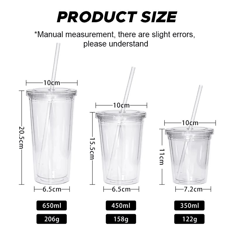 Custom 12oz 16oz 22oz Reusable Travel Ice Coffee Mugs Double Wall Tumblers Insulated fjuice Clear Plastic Cup With Straw And Lid
