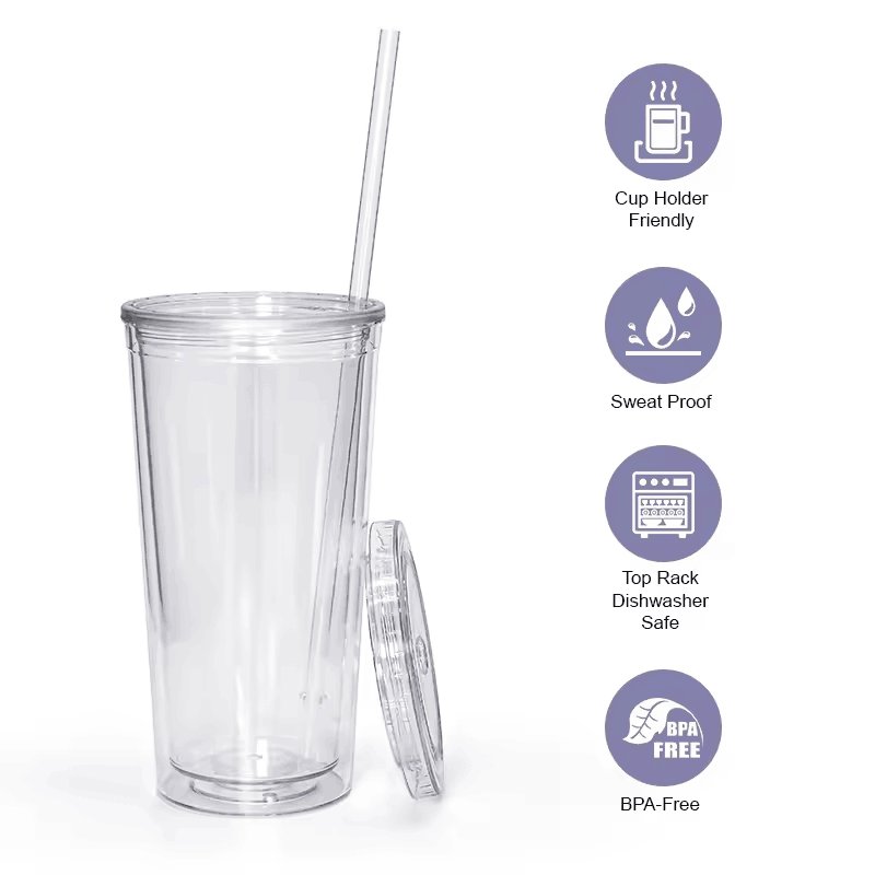 Custom 12oz 16oz 22oz Reusable Travel Ice Coffee Mugs Double Wall Tumblers Insulated fjuice Clear Plastic Cup With Straw And Lid