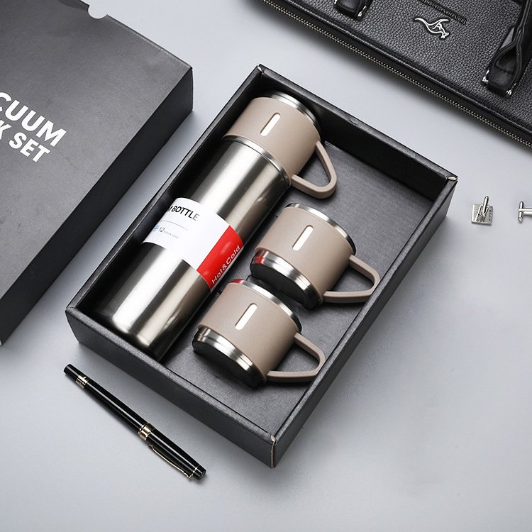Custom logo luxury Corporate Business Gift box set drinkware set thermos Vacuum flask stainless steel water bottle with 2 cup