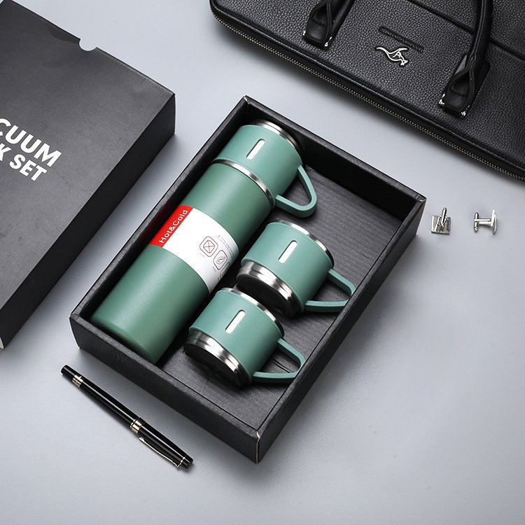 Custom logo luxury Corporate Business Gift box set drinkware set thermos Vacuum flask stainless steel water bottle with 2 cup