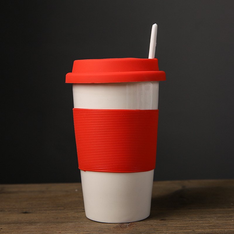 Small Quantity double wall porcelain coffee mugs with color sleeve