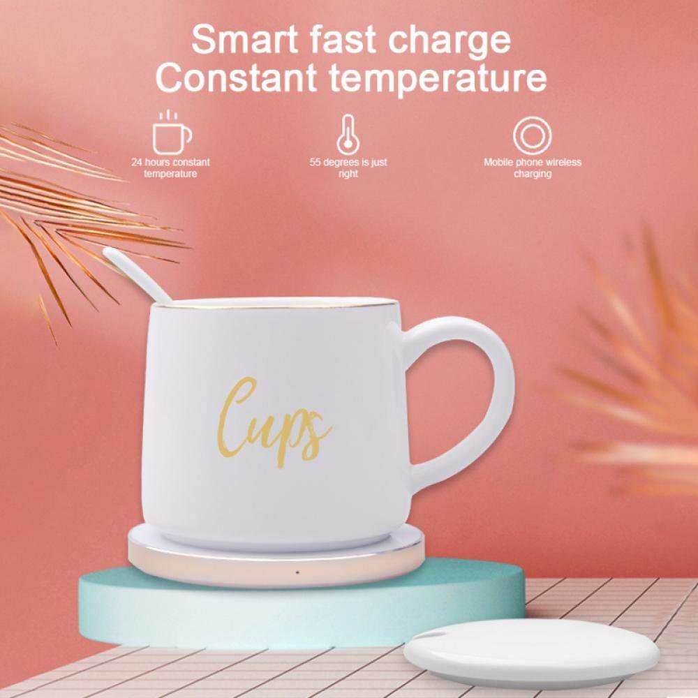 Customized White Ceramic Tea Cup Mug Warmer Wireless Charging Self Heating Smart Coffee Mug Gift Box Set
