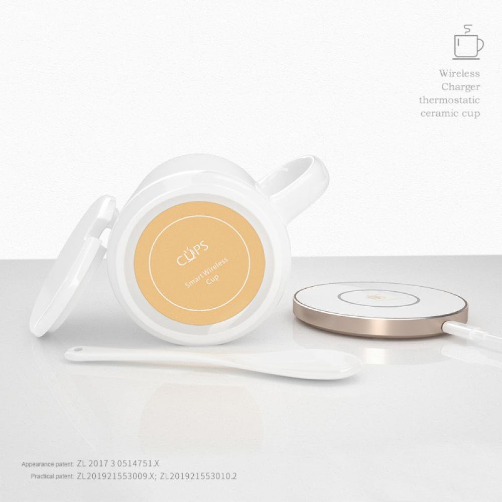 Customized White Ceramic Tea Cup Mug Warmer Wireless Charging Self Heating Smart Coffee Mug Gift Box Set